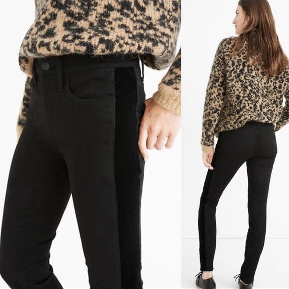 Madewell Velvet Tuxedo Stripe Hi-rise Skinny Black Jeans 27 - Picture 5 of 11